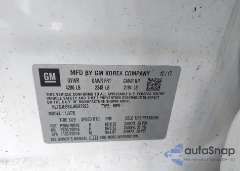 2018 Chevrolet Trax Lt из США, поврежденный, VIN KL7CJLSBXJB597283